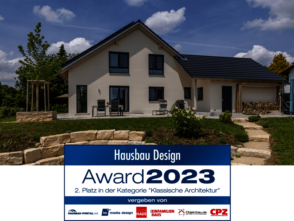 Auszeichnung: 2. Platz beim Hausbau Design Award 2023 für Haus Falkenberg in der Kategorie klassische Architektur